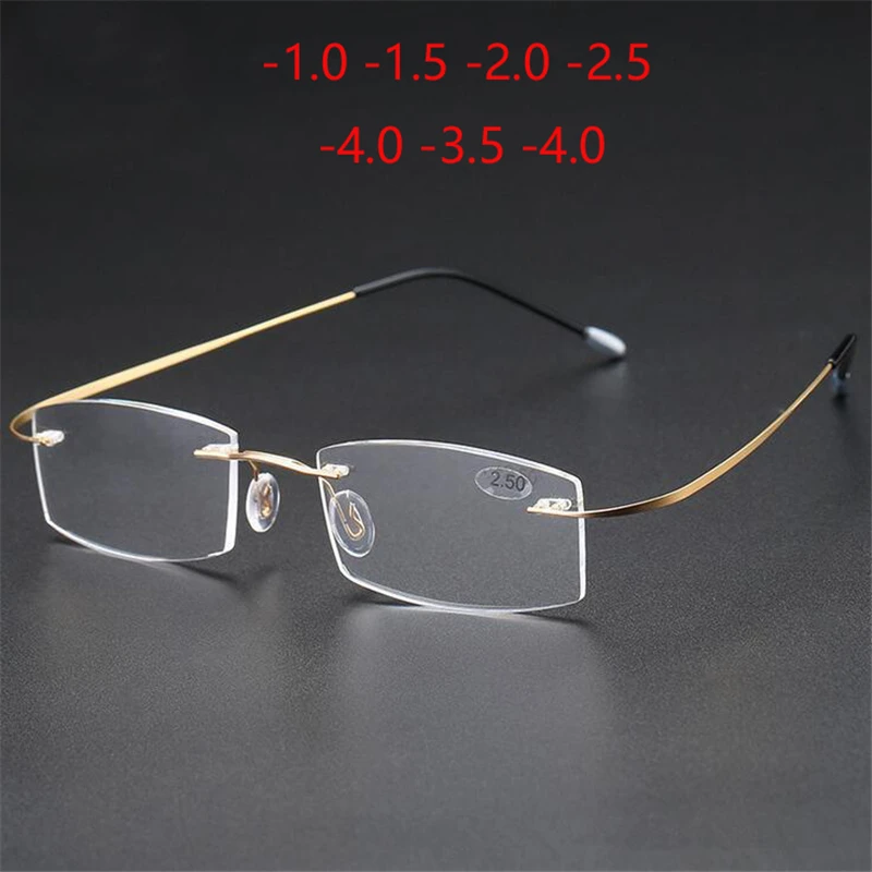 Rahmenlose quadratische Kurzsichtigkeitsbrille, fertig, für Damen und Herren, randlos, Kurzsichtigkeitsbrille, Dioptrien -1 -1,5 -2,0 -2,5 -3,0 -3,5 -4,0 Image
