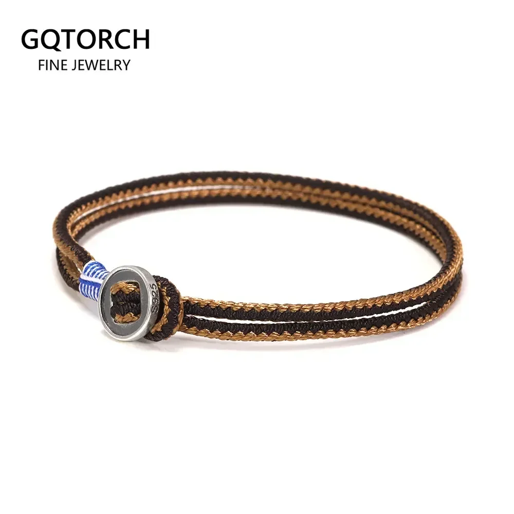 Neuankömmling hand gewebtes 925er Sterling Silber Knopf Armband für Herren Mode klassischen Hip Hop Rock Armband Schmuck