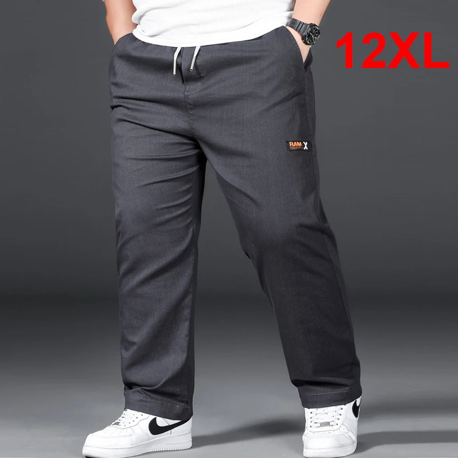 Plus Größe 12XL Hosen Männer Casual Hosen Elastische Taille Gerade Hosen Männlichen Mode Grau Schwarz Hosen Große Größe 10XL 12XL