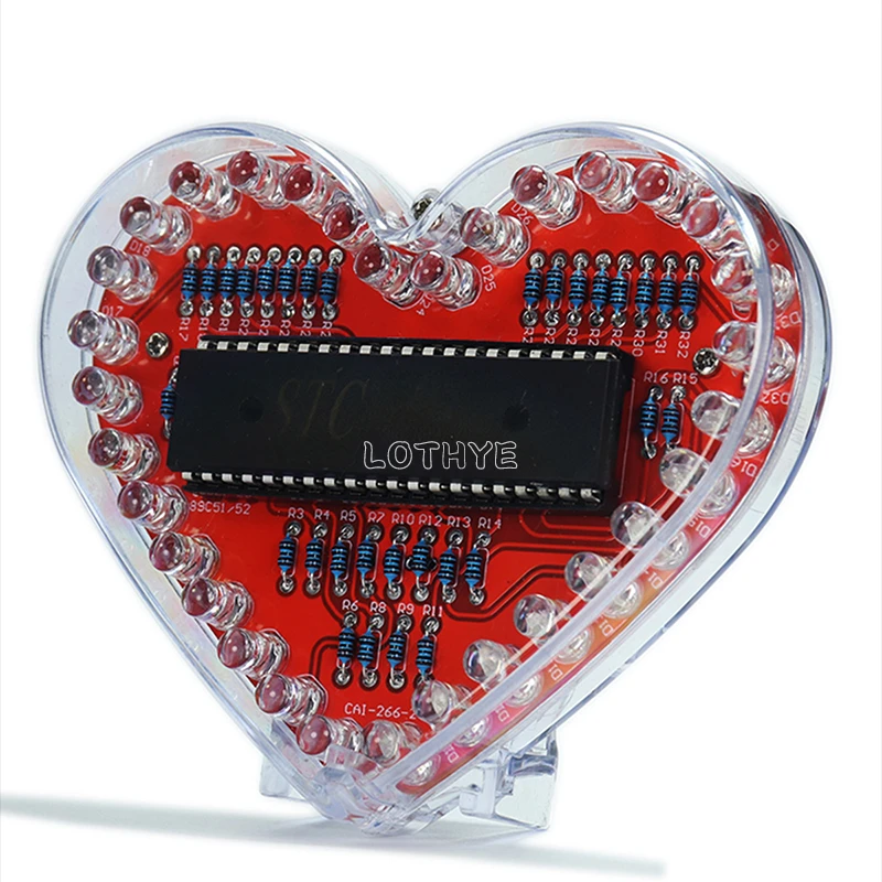 Mehrfarbiges, herzförmiges LED-Flusslicht, DIY-Elektronik-Set, RGB, buntes Liebesherz, Wasserlampe 51, Mikrocontroller, lustiges Schweißen Image