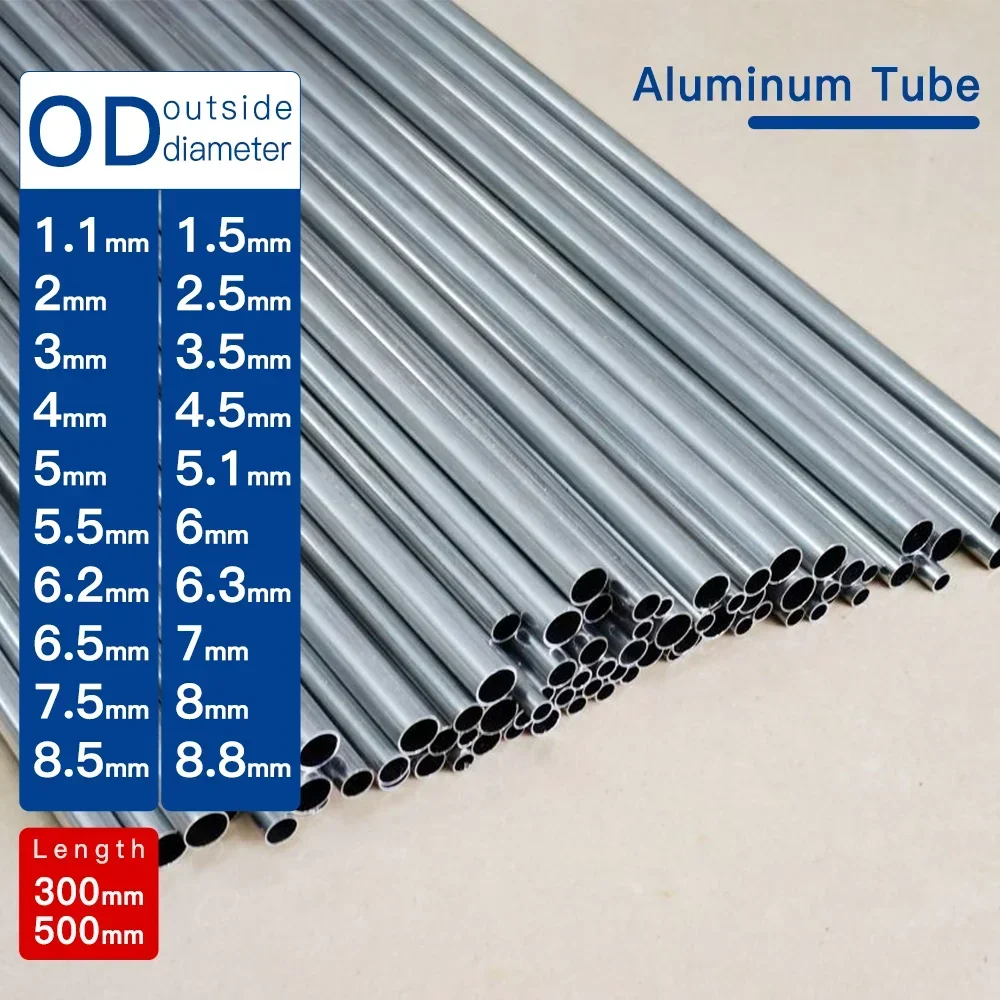 Aluminiumrohr, Außendurchmesser 1,1–8,8 mm, Länge 300 mm, 500 mm, rundes Rohr aus Aluminiumlegierung, gerade, kleiner Außendurchmesser 6063, Dicke 0,2–2,5 Image
