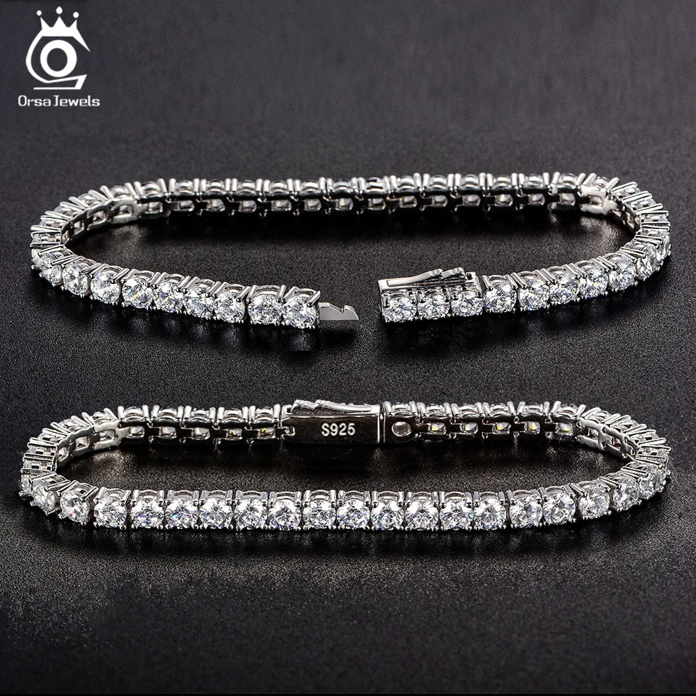 ORSA JEWELS Authentisches Tenniskettenarmband aus 925er-Sterlingsilber, Formprozess, handgefertigte High-End-Handkette für Mann und Frau SB128 Image