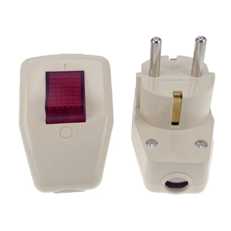 Europäisch deutschland schuko wieder ver draht barer Netz stecker mit rotem Ein-Aus-Schalter 16a eu Netz kabel steckdose 250v Typ e Image