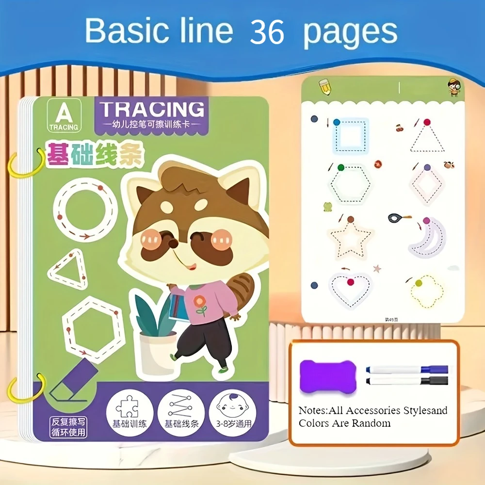 36 Seiten wiederverwendbares Schreibbuch für Kinder – löschbare Übung für Kinder im Alter von 3–6 Jahren, langlebiges Trainings-Arbeitsbuch Image