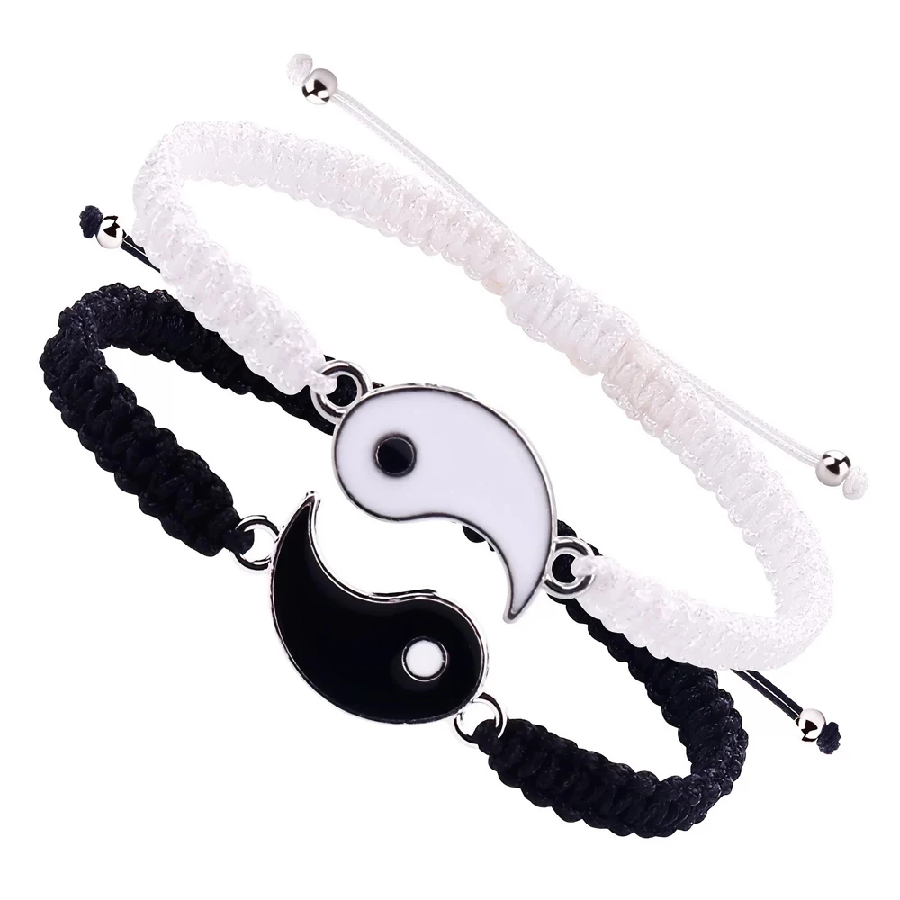 1 Set mit 2 einfachen Tai Chi Bagua Schwarz-Weiß-Yin- und Yang-Seil-geflochtenen Teleskop-Einstellarmbändern für Männer und Frauen Image
