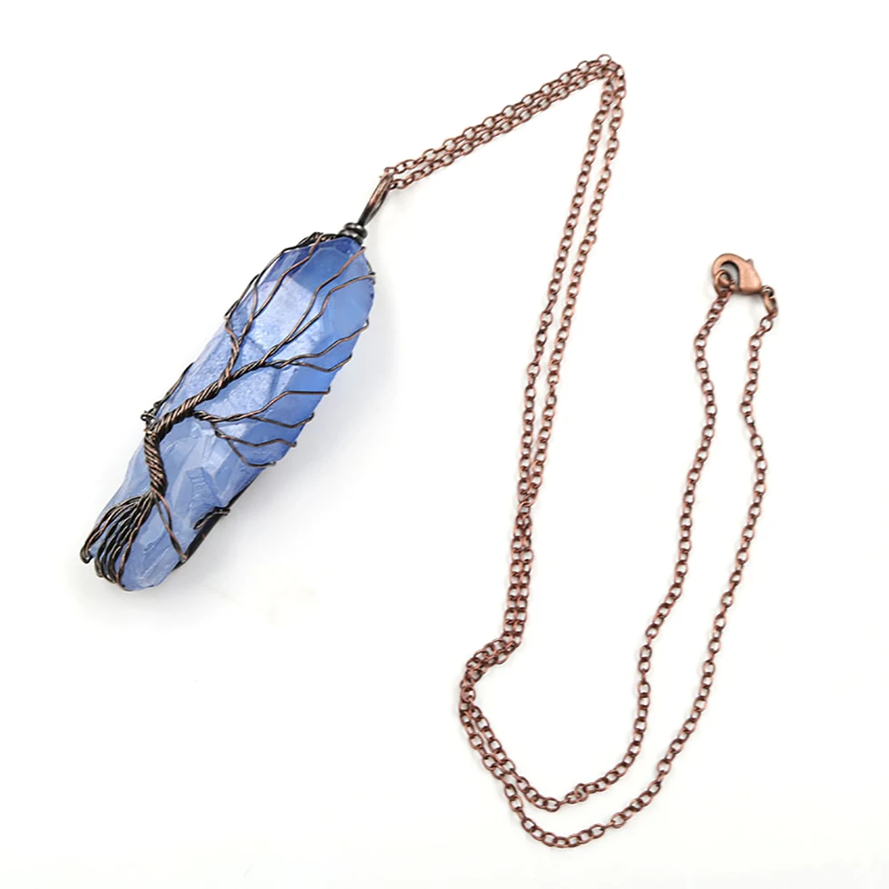 Halskette mit Sechseck-Quarz-Anhänger, natürlicher Kristallstein, Retro-Lebensbaum mit Kette, Schmuck, Geschenk für Damen und Herren, Geburtstag, Weihnachten Image
