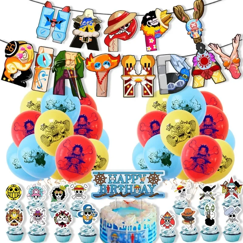Ein Stück Party Dekorationen Anime Cartoon Figur Ruffy Zoro Ballon Geburtstags feier begünstigt Hacker Geburtstag Banner Kuchen Topper Image