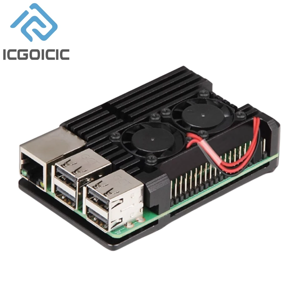 Für Raspberry Pi 4 3 Modell B 3B Plus Aluminiumgehäuse mit Dual-Lüfter Metallgehäuse für RPI Raspberry Pi 4 3-Modell Image
