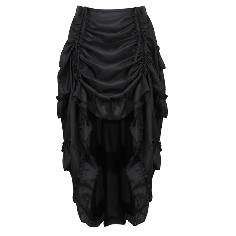 Steampunk Frauen Röcke Gothic Unregelmäßige Raffen Plissee Party Maxi Langen Rock High Low Kostüme Punk Sexy Korsett Plus Größe Rot
