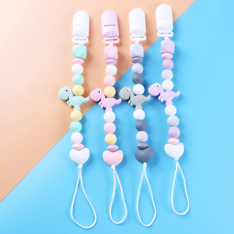 Baby Schnuller Clip Kette Beißring Anti-drop Kette Kleine Dinosaurier Silikon Perle Schnuller Kette Baby Produkte Image