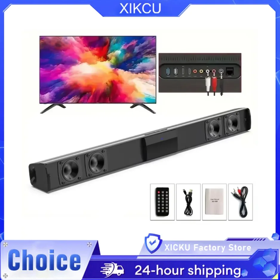 XIKCU Soundbar-Lautsprecher Bluetooth 5.3 Stereo-Soundbar Surround Sound Heimkino mit Fernbedienung, unterstützt RCA AUX TF-Karte Image