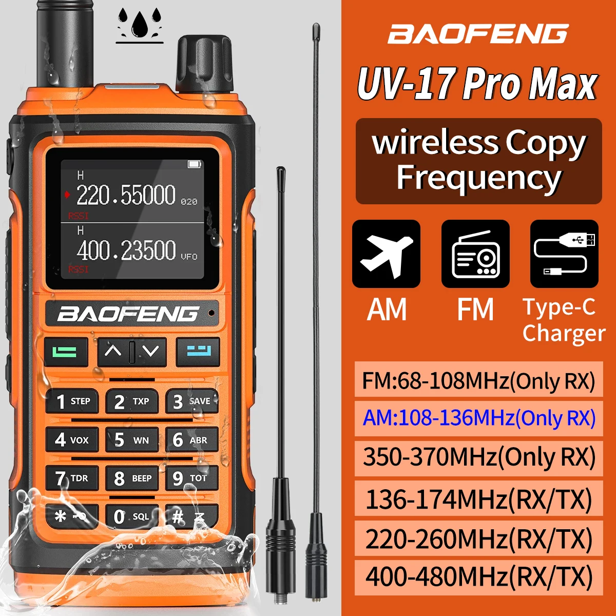 Baofeng UV-17pro Max Air Band Walkie Talkie Draadloze Kopieerfrequenz Long Distance Type-C Noaa Am Portable UV-5R Ham Twowe Image