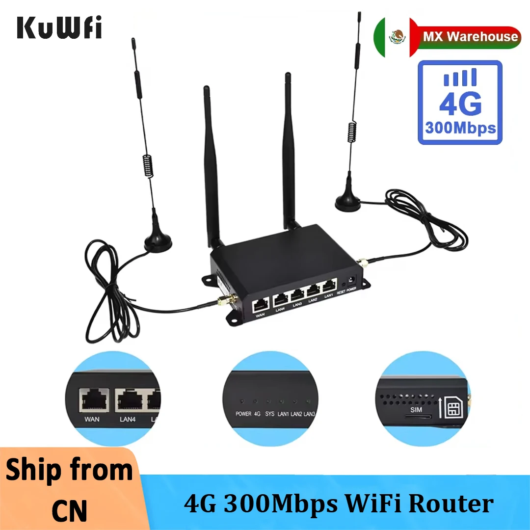 KuWFi 4G SIM-Karten-Router, kabelloser WLAN-Router, 2,4 G LTE Access Point, unterstützt VPN DDNS Hotspot-Netzwerkadapter für IP-Kamera Image