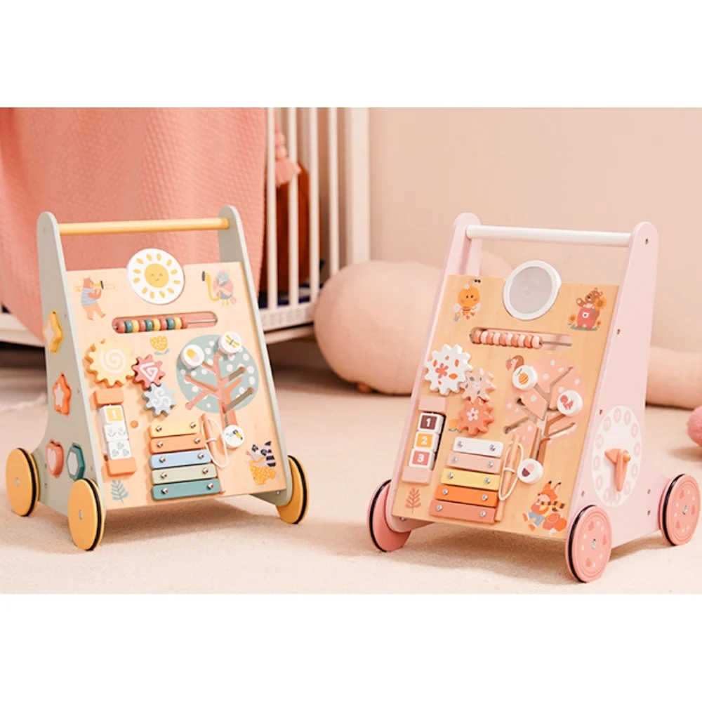 Robotime Robud Baby Walker aus Holz mit Rädern, Montessori-Schiebespielzeug für Babys, die laufen lernen, Baby Walkers Aktivitätszentrum