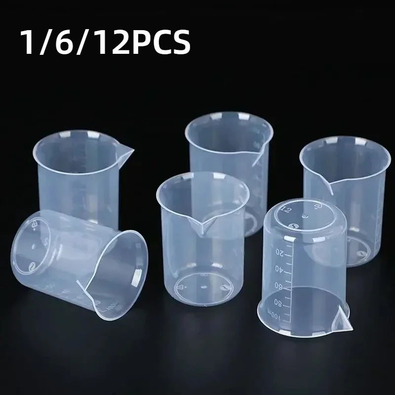 100 ml Rührbecher Kunststoff Flüssigkeitsbehälter Epoxidharz Skala Becher Chemisches Labor Tassen Messbecher Küche Backwerkzeuge Image