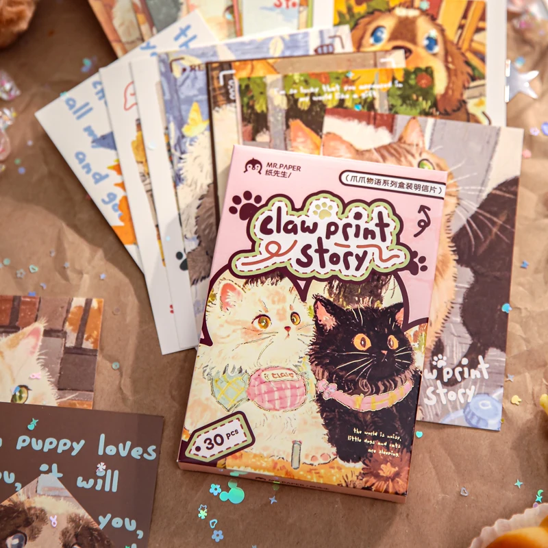 30 Blatt Kawaii Ins süße Haustier-Nachricht Gedenkkarte Postkarte DIY handgemachte Scrapbook-Material Kartenpapier Image