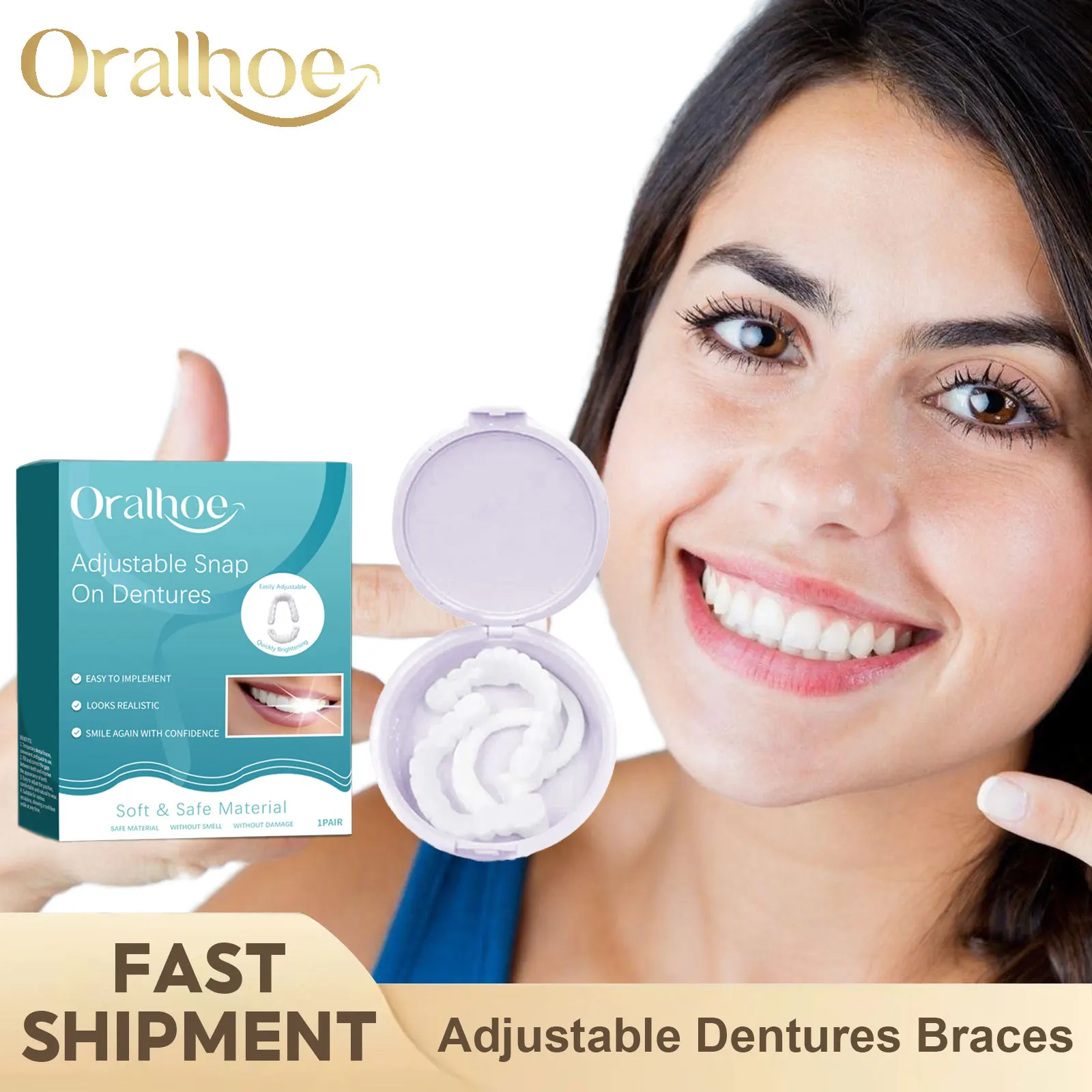 Einstellbare Zahnersatz Zähne Set Snap-On Gefälschte Zähne Schützen Dental Verbessern Ästhetische Tragbare Zahnspangen Dekorieren Lücken Für Erwachsene Zähne Image