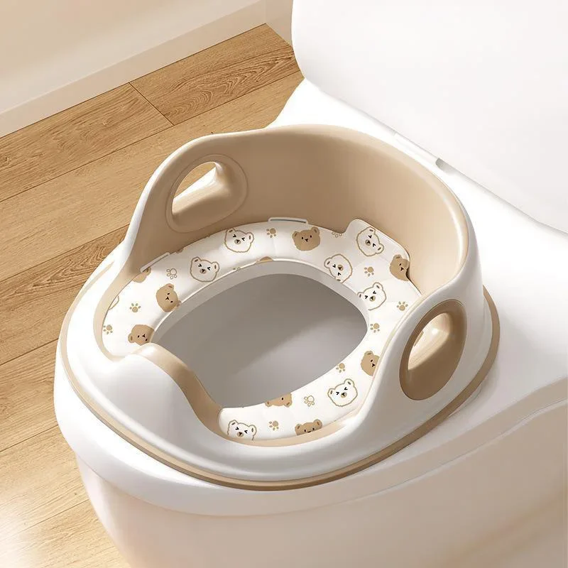 Niedlicher Bären-Toilettensitzring mit Handlauf, leicht zu reinigende Baby-Toilettenauflage aus EVA, Kinder-Toilettentrainer, Hilfsmittel für 0-3 Jahre Image