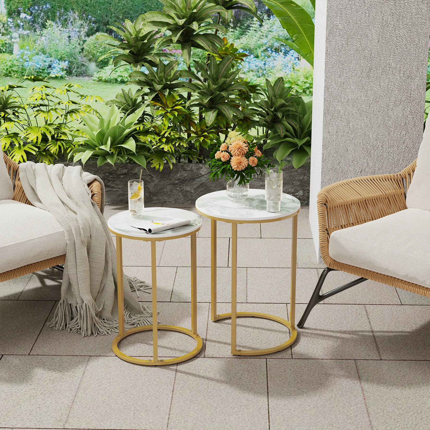 2er Set Sinter stein runde Metall basis Nesting Set Seite Akzent Tisch Wohnzimmer Lagerung kleinen Beistell tisch