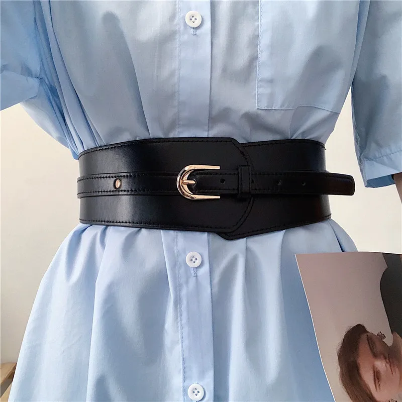 Frauen Hohe Qualität Einstellbare Pu Leder Langen Bund Weibliche Vintage Taille Breiten Mantel Korsett Gürtel Cummerbunds Image