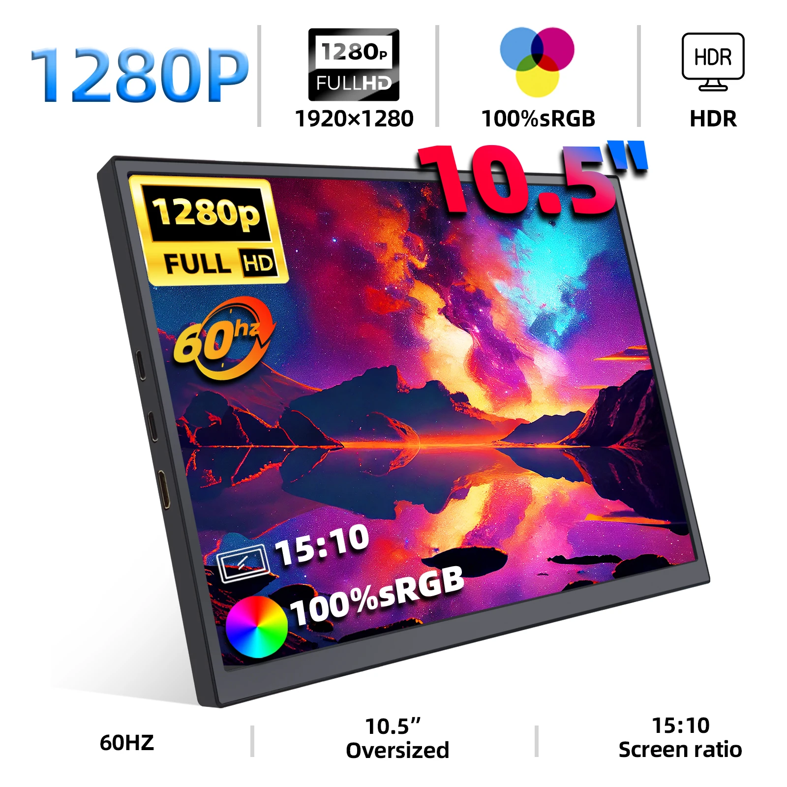 Zsus 3,5-Zoll-tragbarer Monitor 10,5 p 1280 srgb 15:10 niedriges blaues Licht für Xbox PS4/5-Switch-Handy-PC Laptop-Erweiterung Image