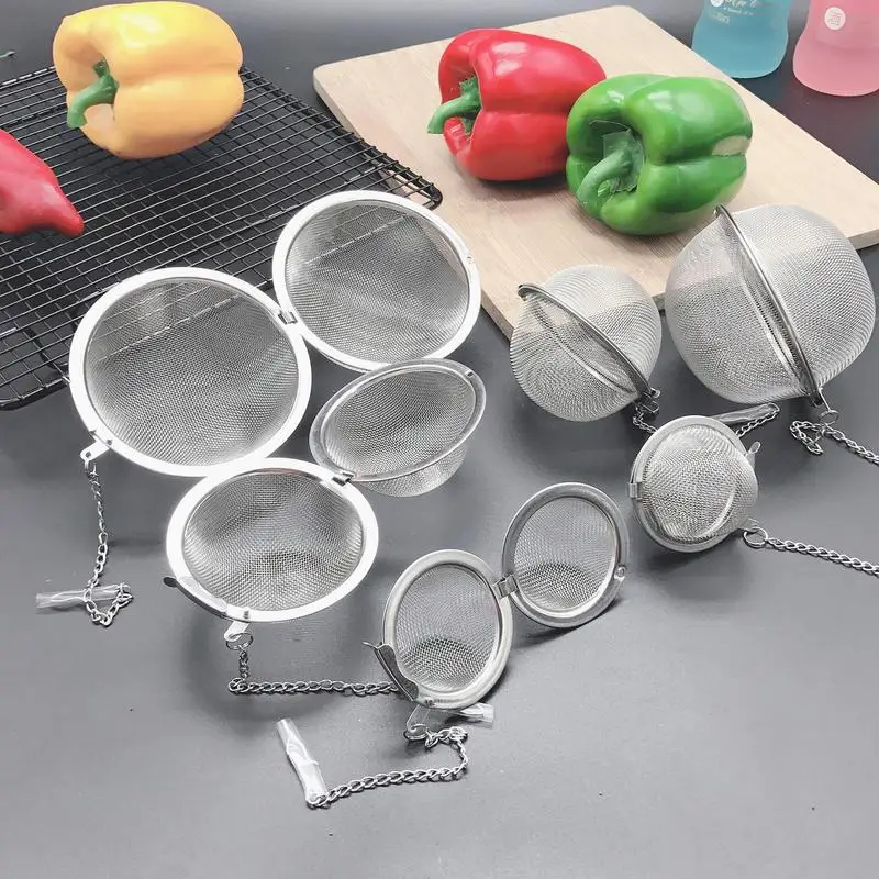Teekugel Teesieb aus Edelstahl, Teekugel aus Edelstahlgeflecht, Teesiebe mit Kette, Gewürze, Gewürze, Siebe, Filter Image