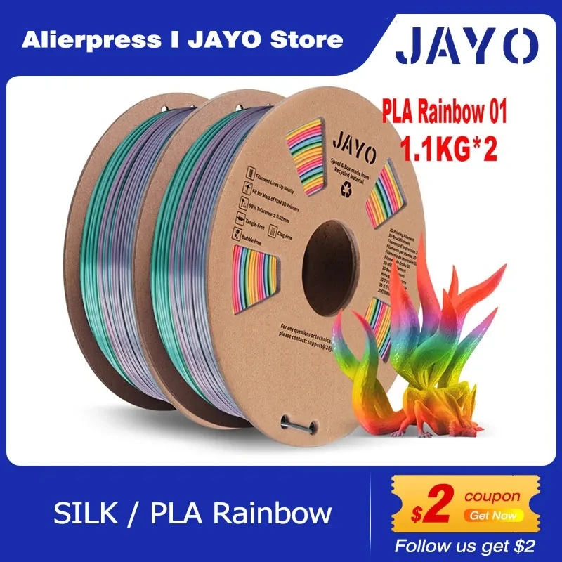 JAYO SILK/ PLA Rainbow Filament 3D-Drucker für 3D-Stift zum Zeichnen, 2,2 kg, 1,75 mm Druckmaterialien für 3D-Drucker Image