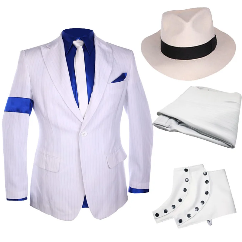 Weiß gestreiftes Michael Jackson Blazer Outfit Smooth Criminal für Erwachsene Kinder Jackson's Party Show Impersonator Image