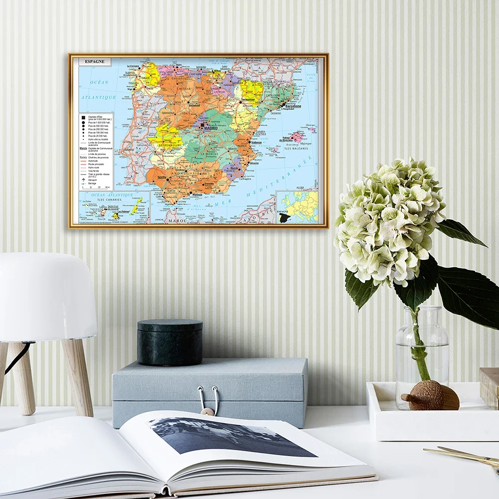 59*42cm Die Spanien Transport Politische Karte Französisch sprache Wand Kunst Poster Leinwand Malerei Reise Schule Liefert Hause decor Image