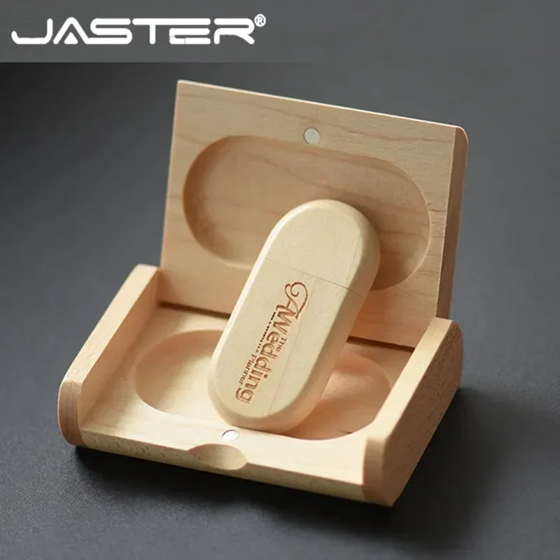 JASTER Kostenloses individuelles Logo, Holzkiste, USB-Flash-Laufwerk, 128 GB, persönliches Logo, Hochzeitsgeschenk, Memory Stick, 64 GB Holz-Stick, 32 GB U-Disk Image