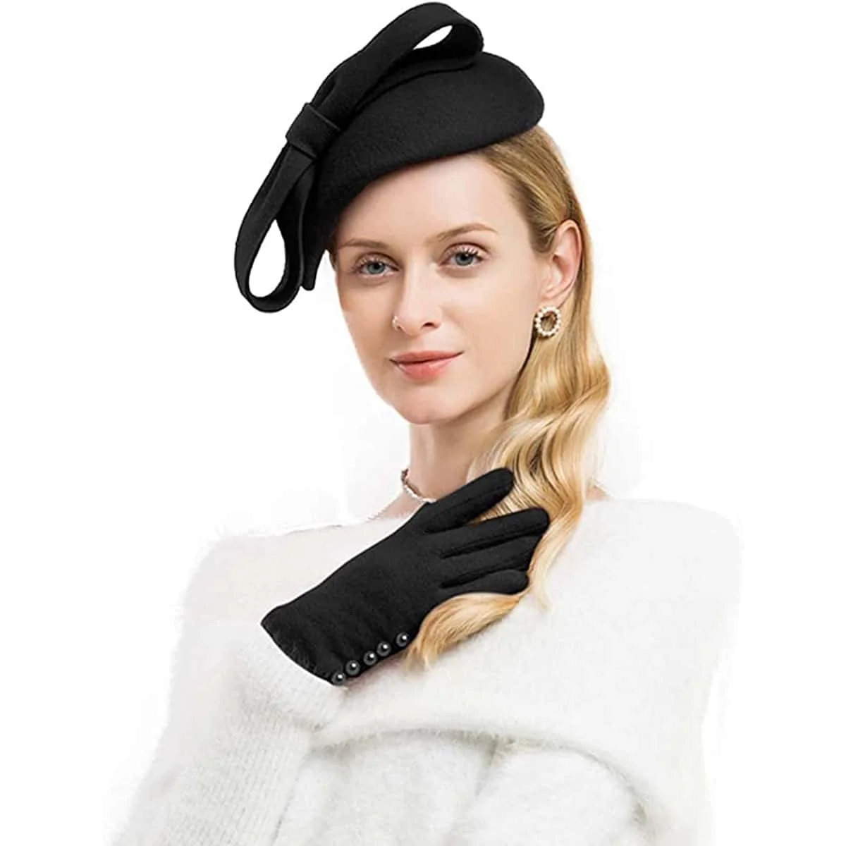 FS Wollfilz-Braut-Fascinator- und Derby-Hüte für Damen – Rote/Schwarze elegante Kirche, Kentucky Tea Party Hochzeit Pillbox Cap