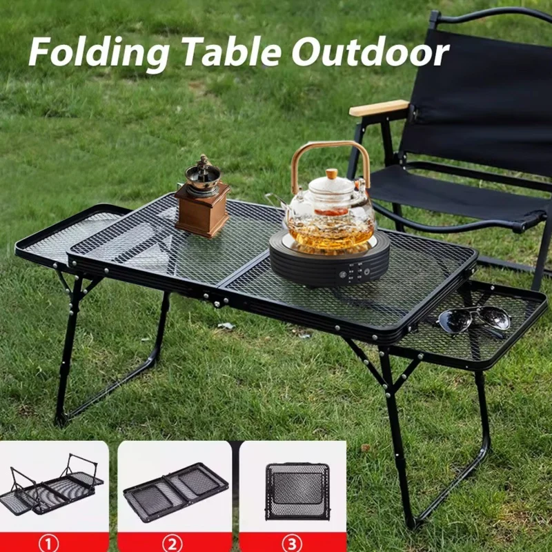 Faltbarer Eisengeflecht-Campingtisch für den Außenbereich, tragbarer Picknicktisch, leicht, langlebig, für BBQ, Grill, Strandparty, Reisezubehör Image