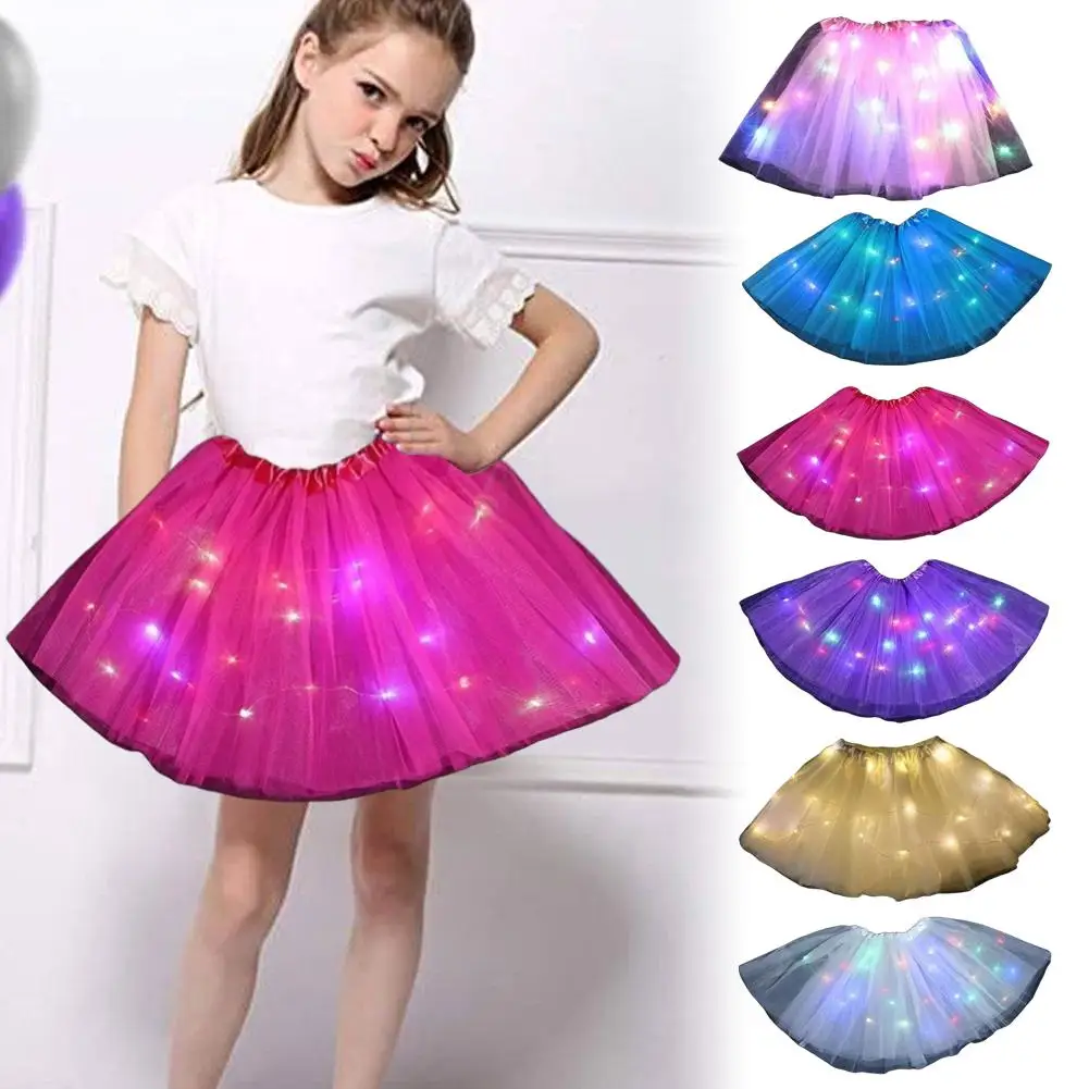 LED Leuchtende Mädchen Tutu Röcke Mit Neon Licht Glow Prinzessin Ballett Bühne Dance Kurzes Kleid Für Kinder Fee Party Kostüm Gif D6V5 Image