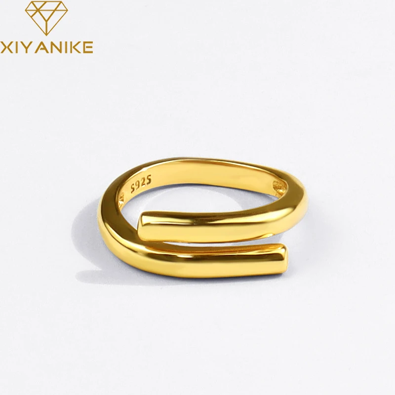 XIYANIKE Silber Farbe Doppel Schicht Geometrische Ring Weiblichen Charme Mode Einfache Öffnung Licht Luxus Handgemachten Schmuck Geschenk Image