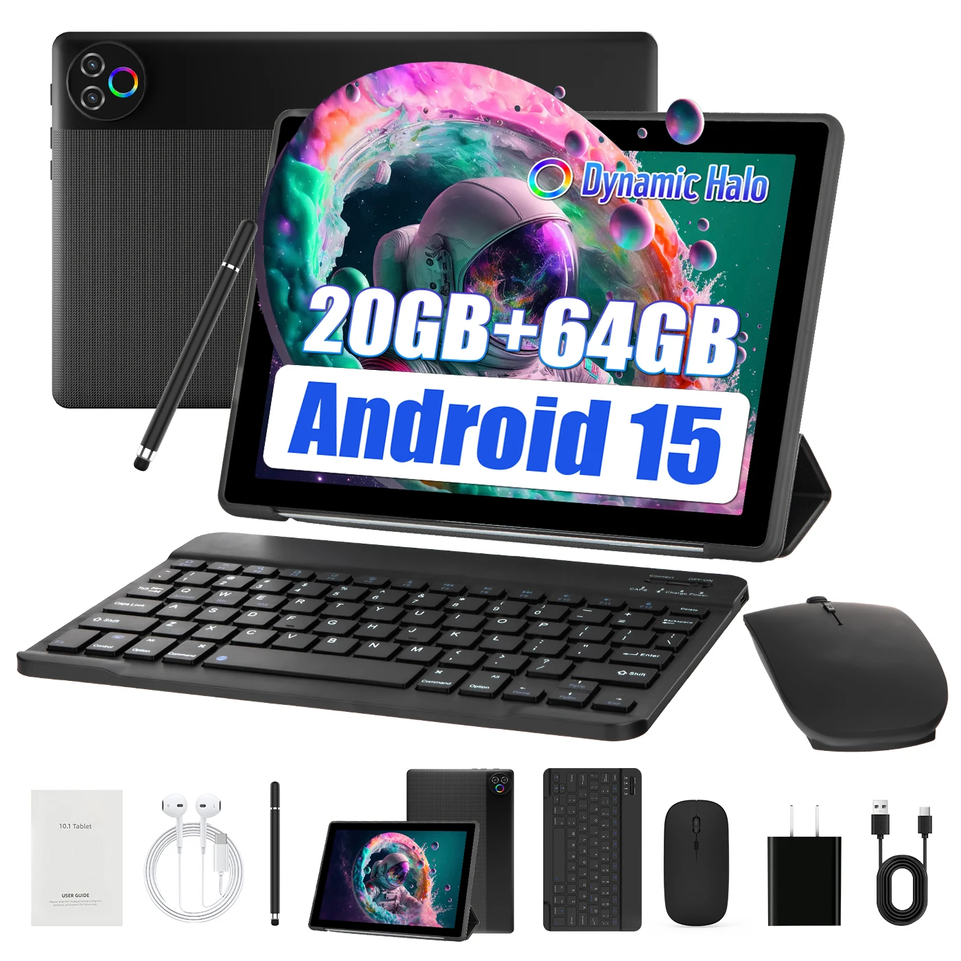 URAO Tablet 10,1 Zoll Android 15 Octa-Core 20GB RAM 64GB ROM 1280x800 IPS Tablet-PC WiFi 6 Bluetooth 5.3 Widevine L1 Tastatur-Set Image