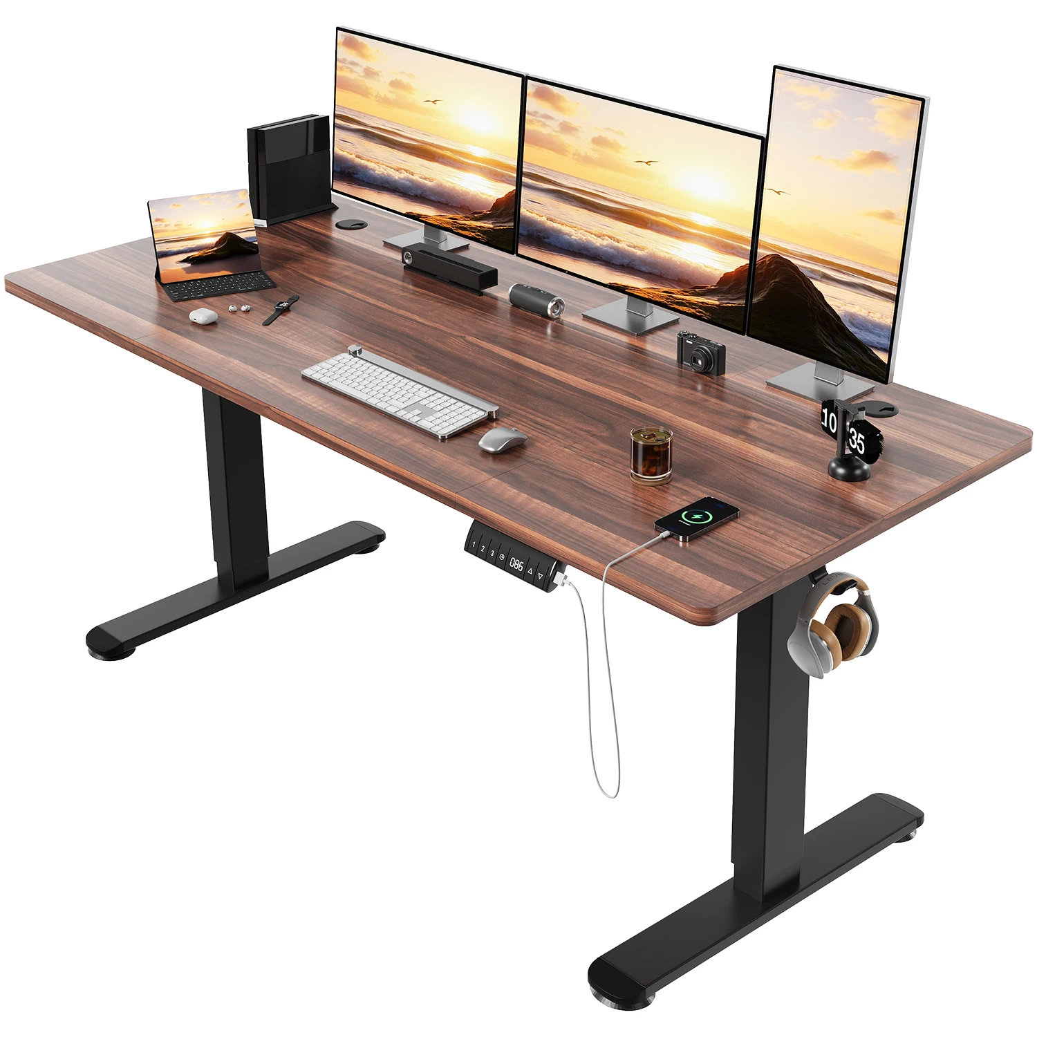Devoko Elektrisch Höhenverstellbarer Schreibtisch 160x80 cm, 3 Memory-Handsteuerung mit USB