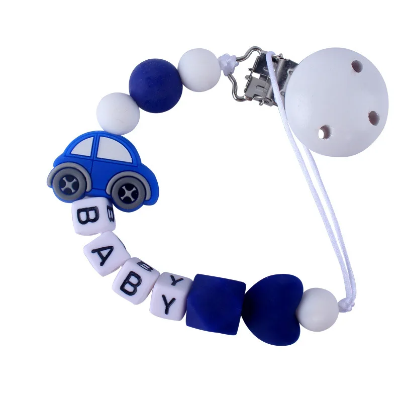 Personalisierte Schnullerketten mit Namen, handgefertigter Silikon-Beißring in Autoform für Babys, Beißspielzeug, Geschenk für Neugeborene Image