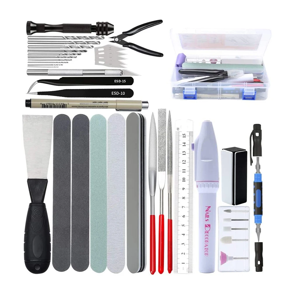 42 in 1 Modellbau Werkzeugset Combo Zubehör Kit geschnittene Pinzette Zange für Gundam Militär Hobby DIY Schleifen Polier bohrer Image