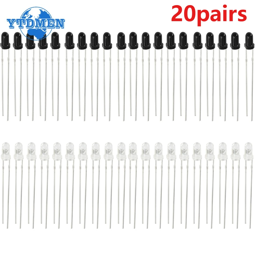 20 Paar Infrarot-LEDs, 3 mm, 5 mm, 940 nm, Infrarot-Sender und IR-Empfänger, Dioden, F3, F5, Dioden für Arduino Image