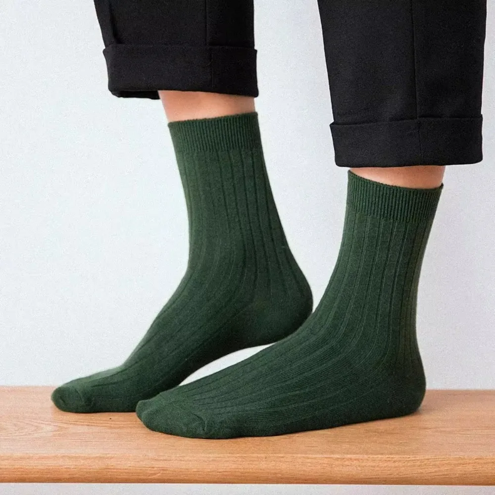 Herrensocken Herbst Frühling Baumwolle Rippe Einfarbig Japanisch Basic Vintage Mode Multi-Farben Tägliche Socken Männer Jungen Image