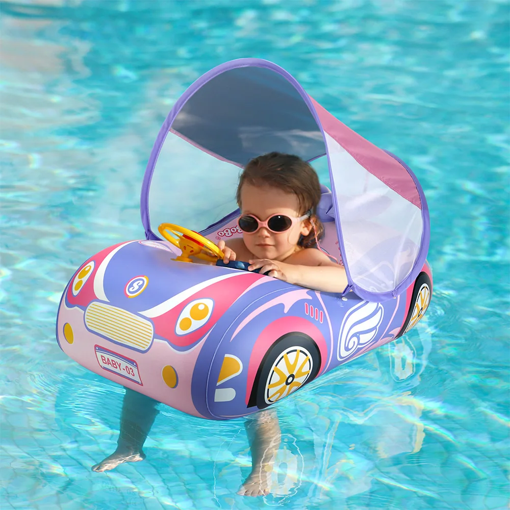 Swimbobo Kinder Auto Schwimm sitz Schwimm ring aufblasbares Kind schwimmend für Sommer Schwimm boot Kreis Badewasser Spielzeug mit Baldachin Image