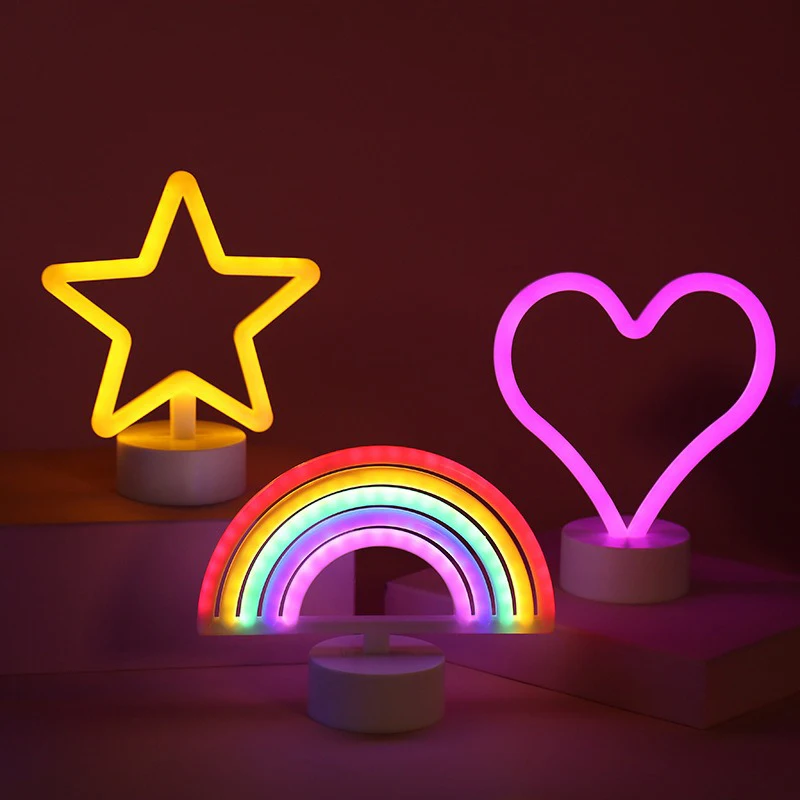 Multi-stil LED Nacht Lampe Neon Zeichen Batterie Dekoration Stern Regenbogen Für Home Kinderzimmer Nacht Nachtlicht Dekor tisch Licht