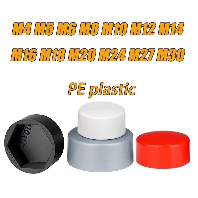 PE Kunststoff Schutzkappe Mutter Kappe Abdeckung M4M5M6M8M10M12M14M16M18M20-M30 Externe Sechskantschraube Dekorative Kappe Staubdichte Abdeckung Image