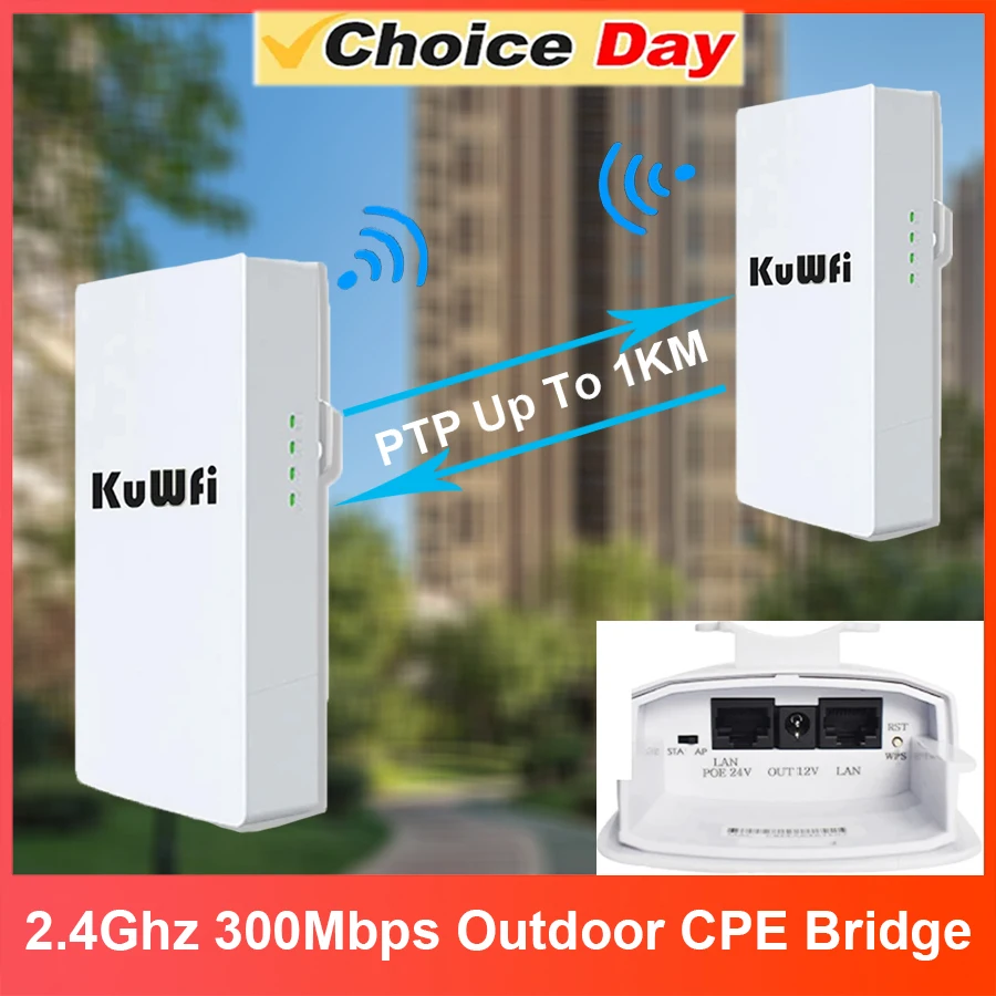 KuWFi 2,4 GHz 300 Mbit/s Outdoor CPE Brücke Wireless Wifi Router AP Repeater Modus Long Range Extender Wireless Bridge PTP PTMP 1 KM Image