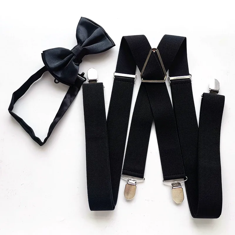100 cm 120 cm 140 cm Plus Größe Erwachsene Schwarz Hosenträger Schmetterling fliege Einstellbare Hosenträger krawatte set Hochzeit LB054 Image
