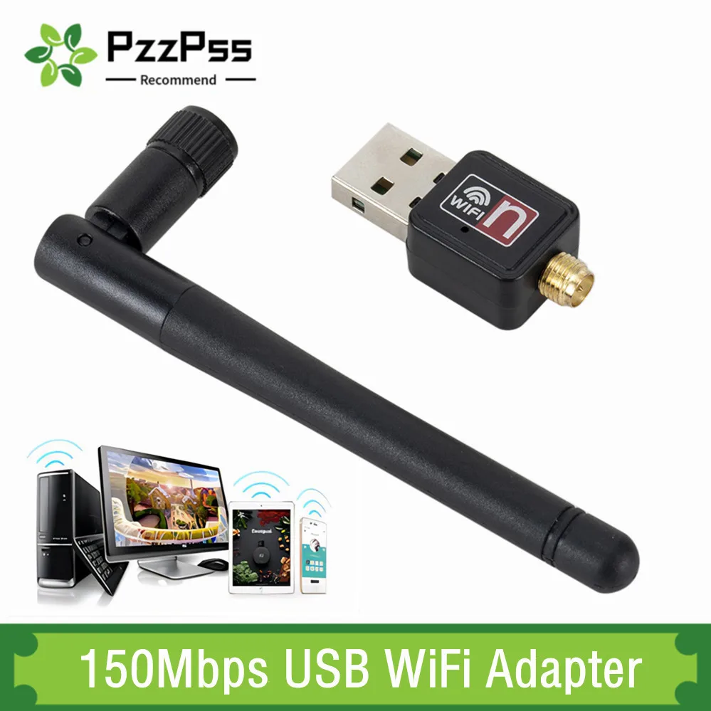 Pzzpss 150 MBit/s USB 2,0 WLAN-Netzwerk karte 802,11 B/G/N LAN-Adapter mit drehbarer Antenne für Laptop-PC Mini-WLAN-Dongle Image