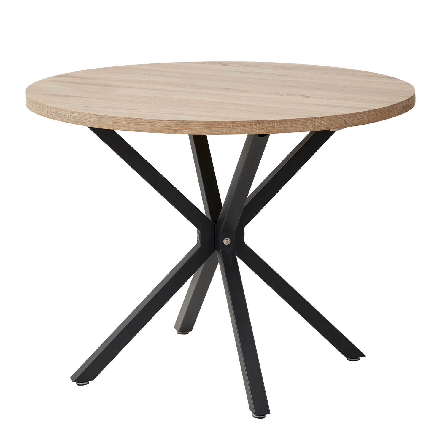 EGOONM Nordischer runder Tisch, Massivholztisch mit Holzdeckel und Stahlrahmen, Couchtische, Wohnzimmer, Büro, Wohnmöbel, 100 cm Image