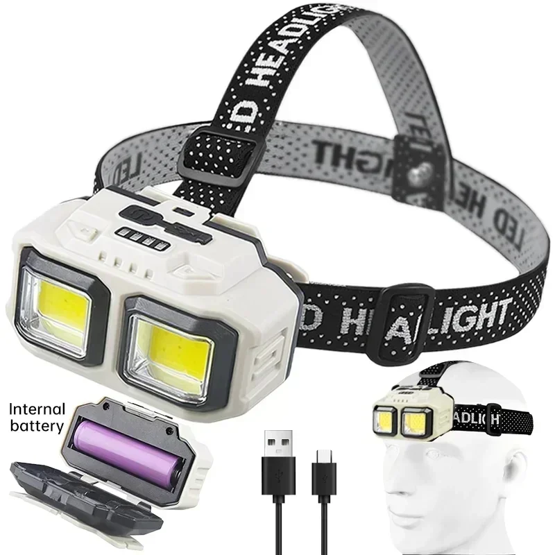 Leistungsstarker LED-Induktionsscheinwerfer, 4 Beleuchtungsmodi, Typ-C-Ladekopf-Taschenlampe, wasserdichter Camping-Angelscheinwerfer für den Außenbereich Image
