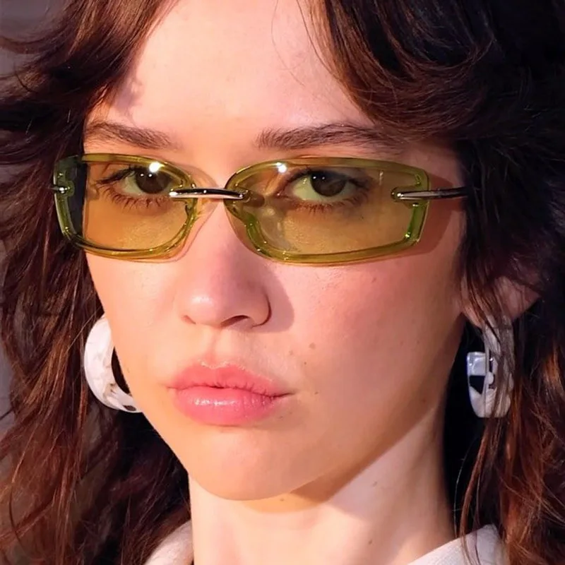 Randlose Y2K-Style Sonnenbrille Rechteckige Modische Beliebte Damen- und Herren-Sonnenbrillen Quadratische Sonnenbrillen für Frauen und Männer Metallrahmen Image