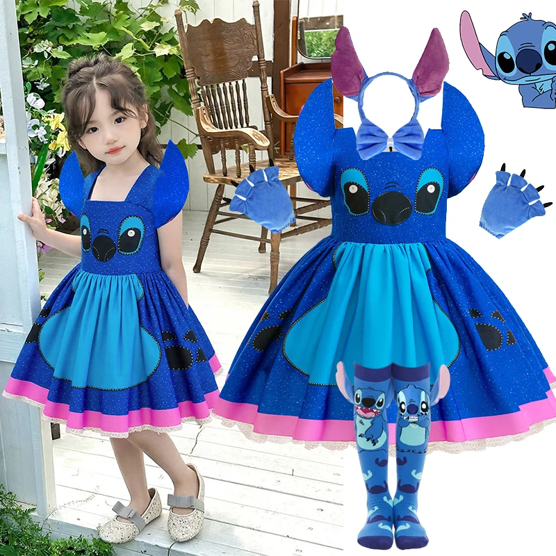 Baby Disney Film Stich Rolle Spielen Kostüm Sets Cartoon Niedliche Prinzessin Kleid Bühne Leistung Purim Karneval Kinder Kleid Image